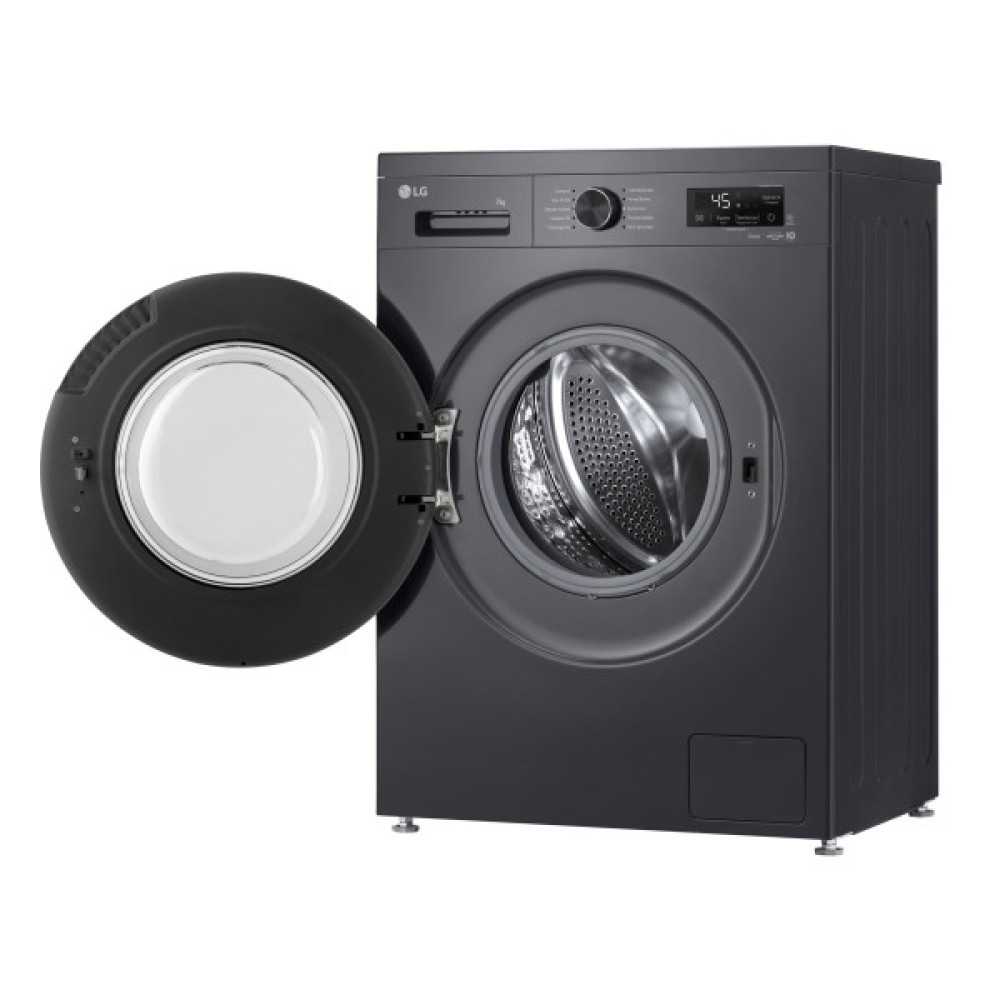 Пральна машина LG фронтальна, 7кг, 1200, A, 44см, дисплей, пара, інвертор, чорний