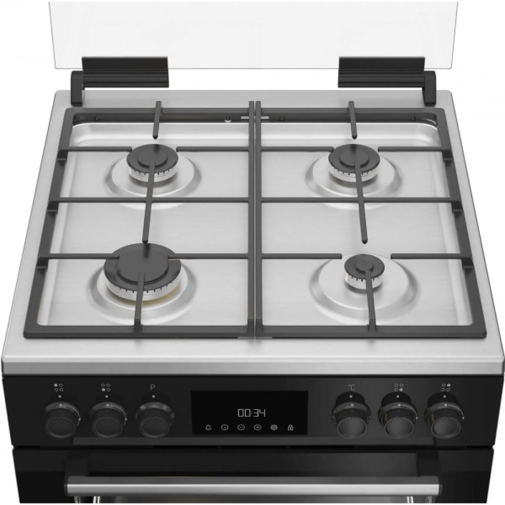 Плита Beko комбінована, 72л, 60x60см, дисплей, конвекція, чавун, чорний