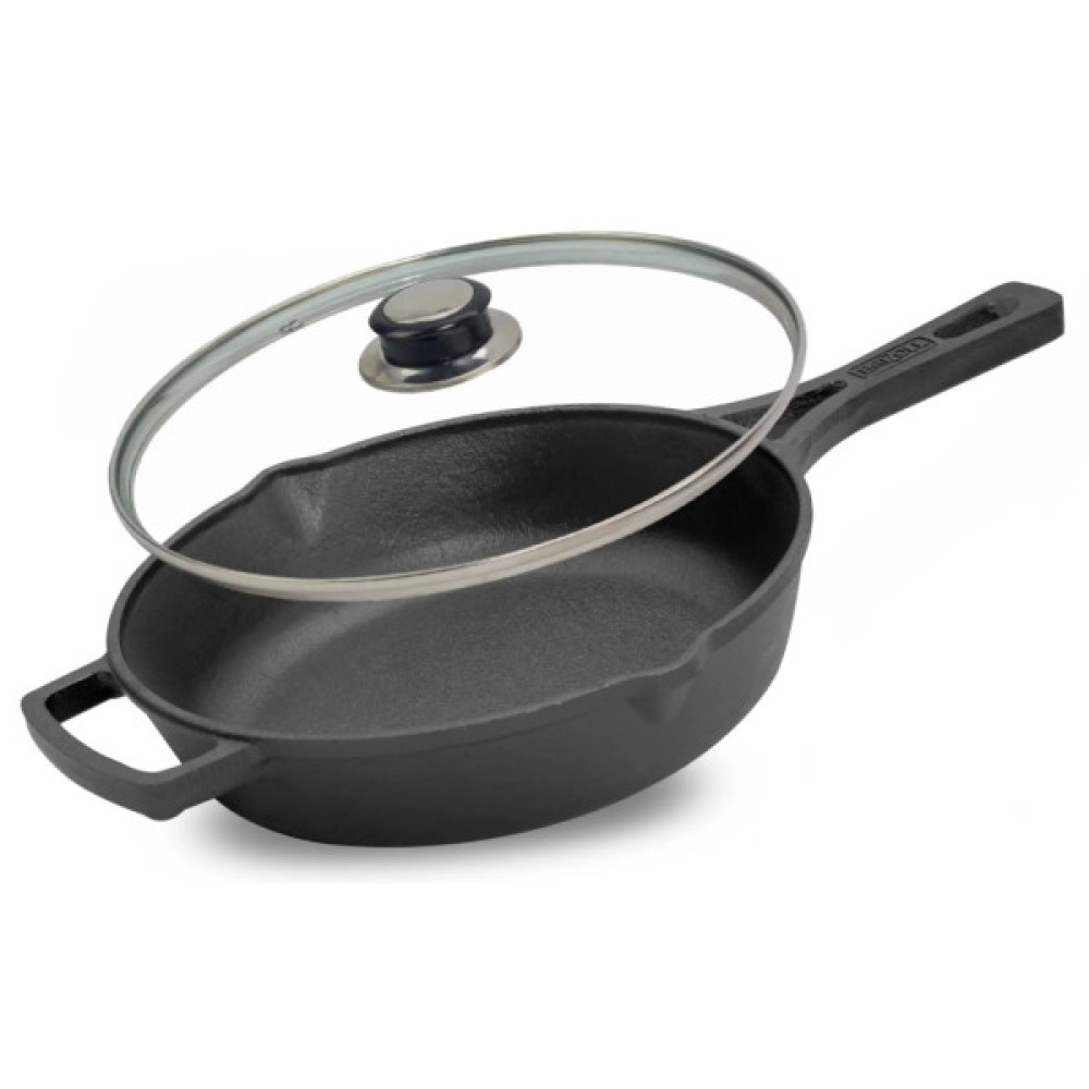 Сковорода Brizoll Monolith чавунна з литою ручкою та скляною кришкою 240х60 мм (M2460P-6)