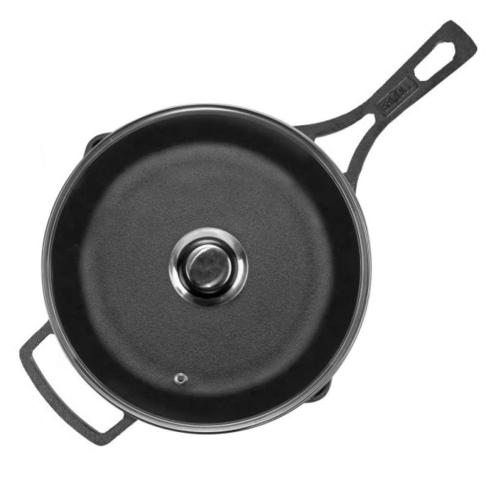 Сковорода Brizoll Monolith чавунна з литою ручкою та скляною кришкою 240х60 мм (M2460P-6)