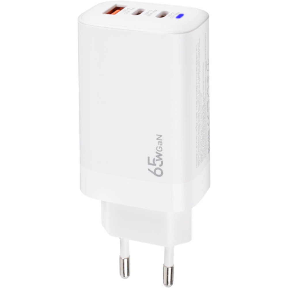 Зарядний пристрій XoKo 2xUSB-C PD65W + 1xUSB QC3.0 GaN white (XK-QC-630)