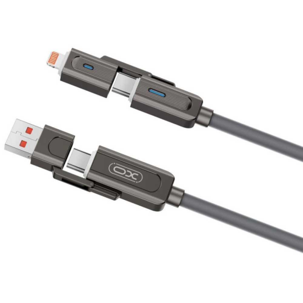 Дата кабель USB 2.0 AM to USB-C + USB 2.0 AM to Lightning 1.0m 60W gray XO (NB275_4-in-1_Gray) Дата кабель USB 2.0 AM to USB-C + USB 2.0 AM to Lightning 1.0m 60W gray XO (NB275_4-in-1_Gray)