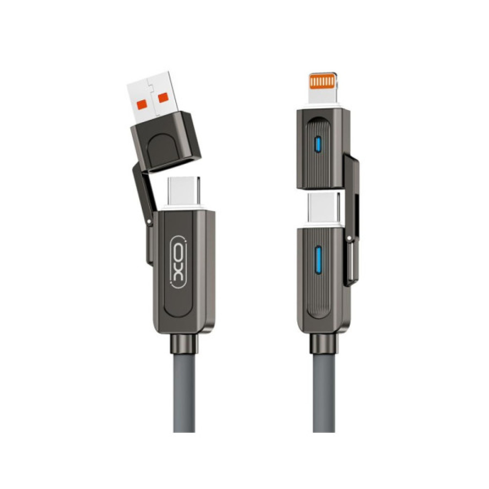 Дата кабель USB 2.0 AM to USB-C + USB 2.0 AM to Lightning 1.0m 60W gray XO (NB275_4-in-1_Gray) Дата кабель USB 2.0 AM to USB-C + USB 2.0 AM to Lightning 1.0m 60W gray XO (NB275_4-in-1_Gray)