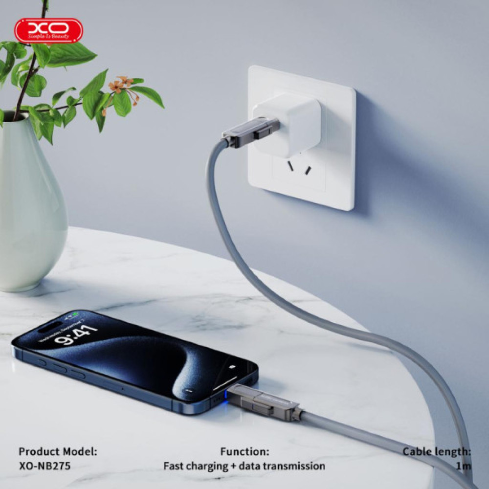 Дата кабель USB 2.0 AM to USB-C + USB 2.0 AM to Lightning 1.0m 60W gray XO (NB275_4-in-1_Gray) Дата кабель USB 2.0 AM to USB-C + USB 2.0 AM to Lightning 1.0m 60W gray XO (NB275_4-in-1_Gray)