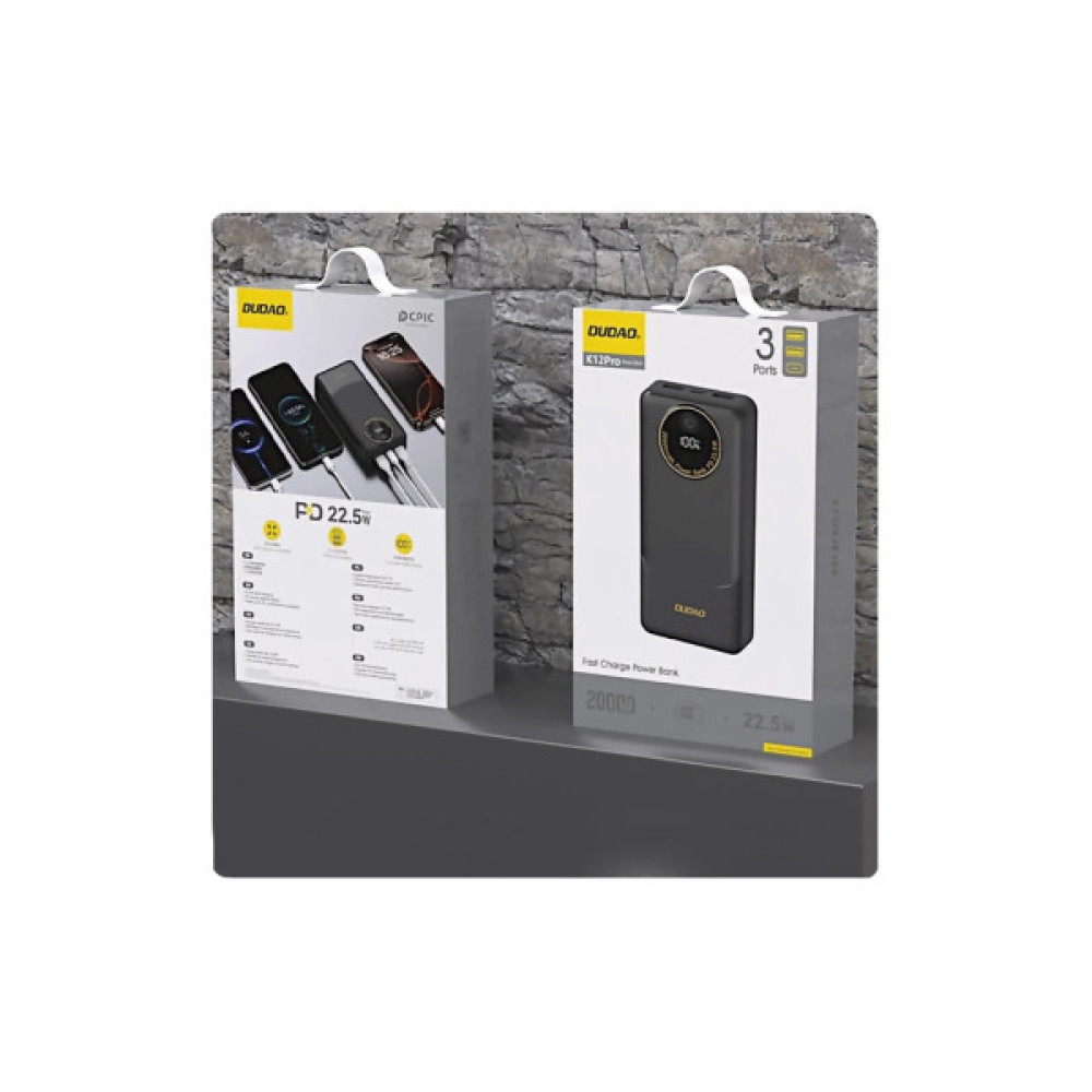 Батарея універсальна Dudao K12Pro 20000mAh PD/22.5W, USB-A, USB-C, Black (6976625333899)
