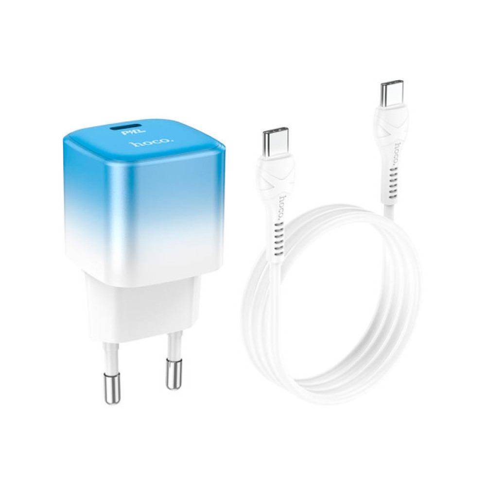 Зарядний пристрій HOCO C101A USB-C PD20W + cable USB-C to USB-C Ice Blue (6931474769398)