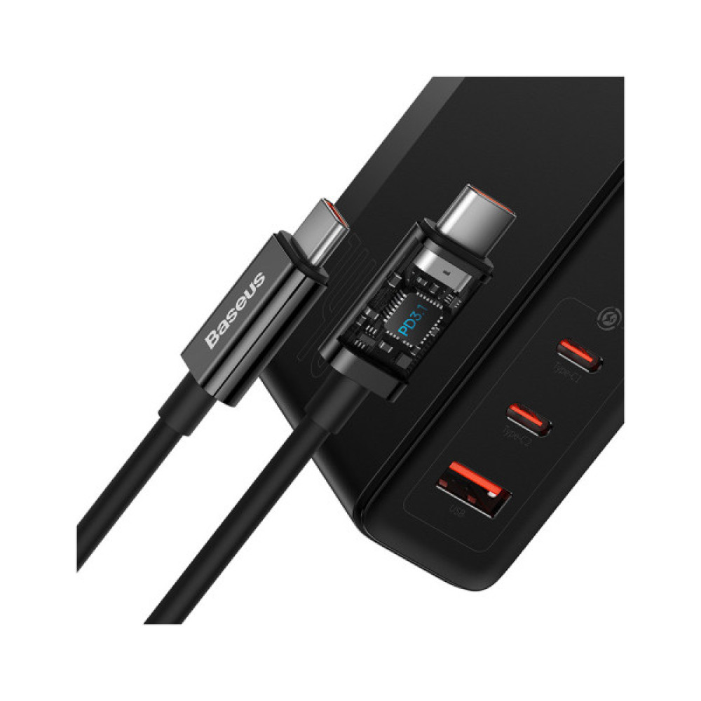 Зарядний пристрій Baseus 2xUSB-C 140W + 1xUSB GaN + cable USB-C to USB-C black (CCGP100201)