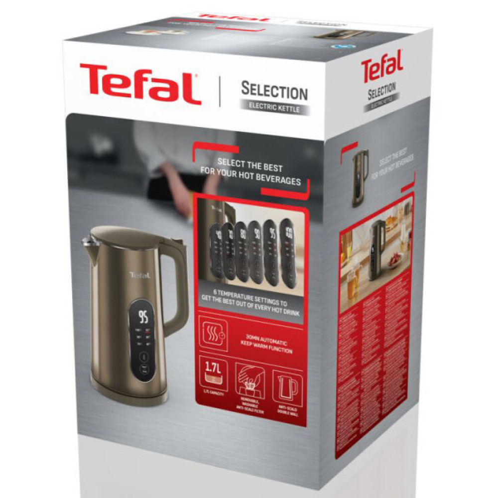Електрочайник Tefal Selection 1.7л, з подвійними стінками, 6 темп.реж, підтримка температури, сенc. управління, бронзовий