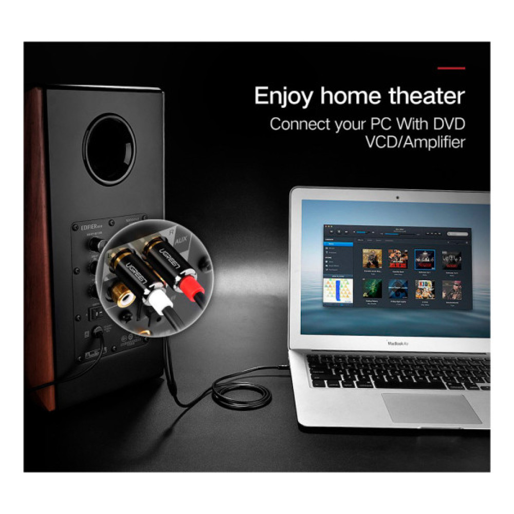 Кабель мультимедійний 3.5mm M to 2xRCA M 3.0m AV116 black Ugreen (10590)