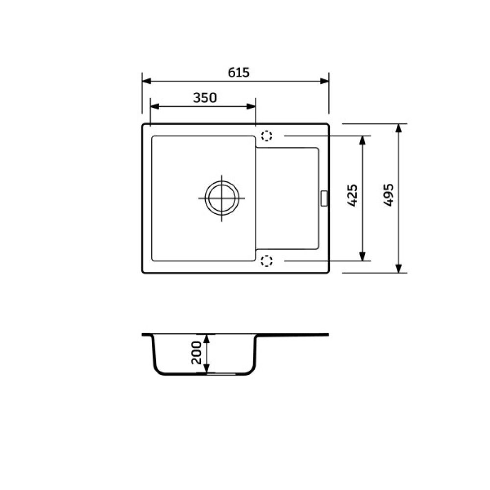 Набір кухонний Adamant Minimal, штучний камінь, прямокут., з крилом, 615х495х200мм, чаша - 1, врізна, антрацит + змішувач + дозатор + ополіскувач склянок + коландер