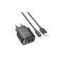Зарядний пристрій HOCO C141A 2xUSB + cable USB to Lightning black (6942007627863)
