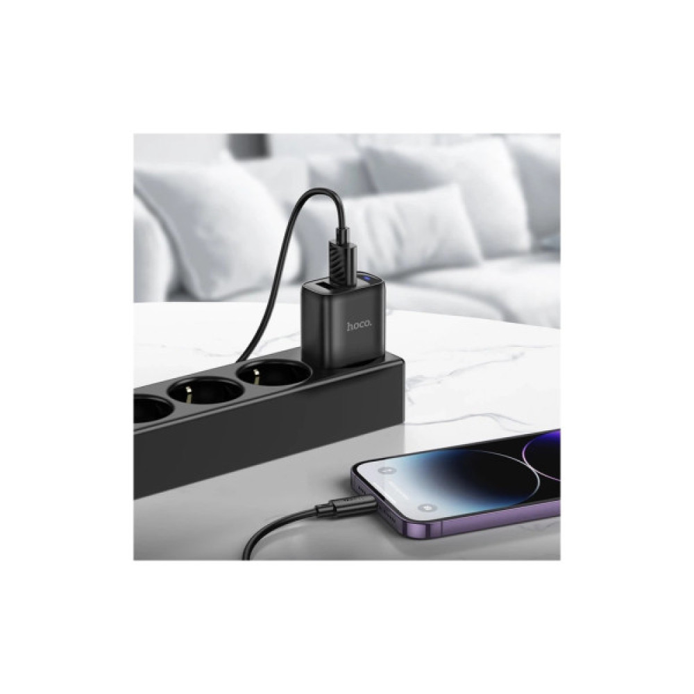 Зарядний пристрій HOCO C141A 2xUSB + cable USB to Lightning black (6942007627863)