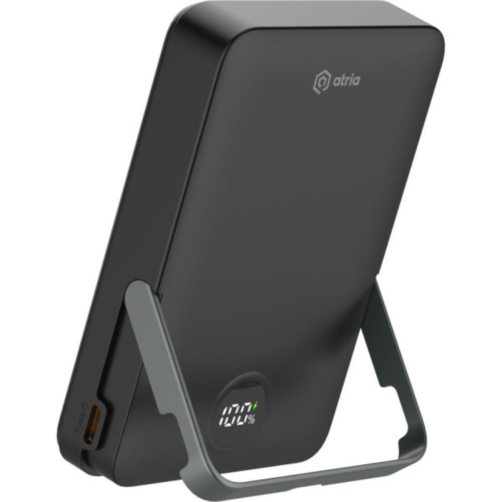 Батарея універсальна Atria 10000mAh, PD/20W, 15W Wireless MagSafe, Black (WPD-W57B)