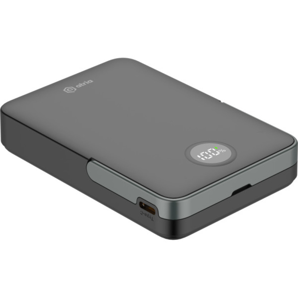 Батарея універсальна Atria 10000mAh, PD/20W, 15W Wireless MagSafe, Black (WPD-W57B)