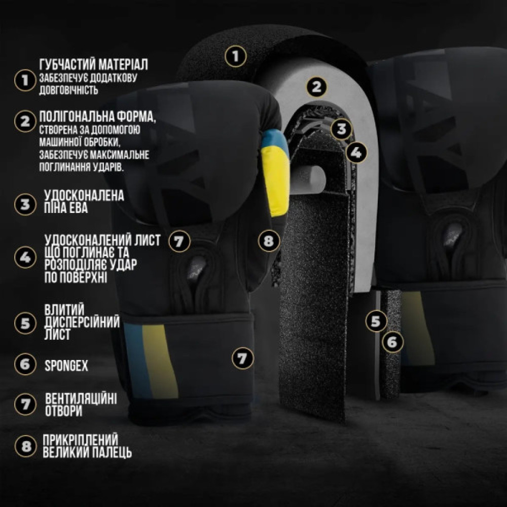 Боксерські рукавички PowerPlay 3021 Ukraine Чорніі 8 унцій (PP_3021_8oz_Black)