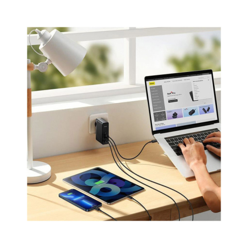 Зарядний пристрій Baseus 2xUSB-C 140W + 1xUSB GaN + cable USB-C to USB-C black (CCGP100201)
