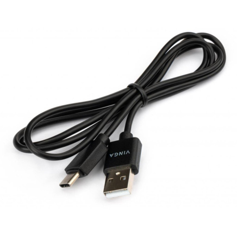 Дата кабель USB 2.0 AM to USB-C 1.0m 3A 18W PVC black Vinga (VCPUSBTC3ABK)