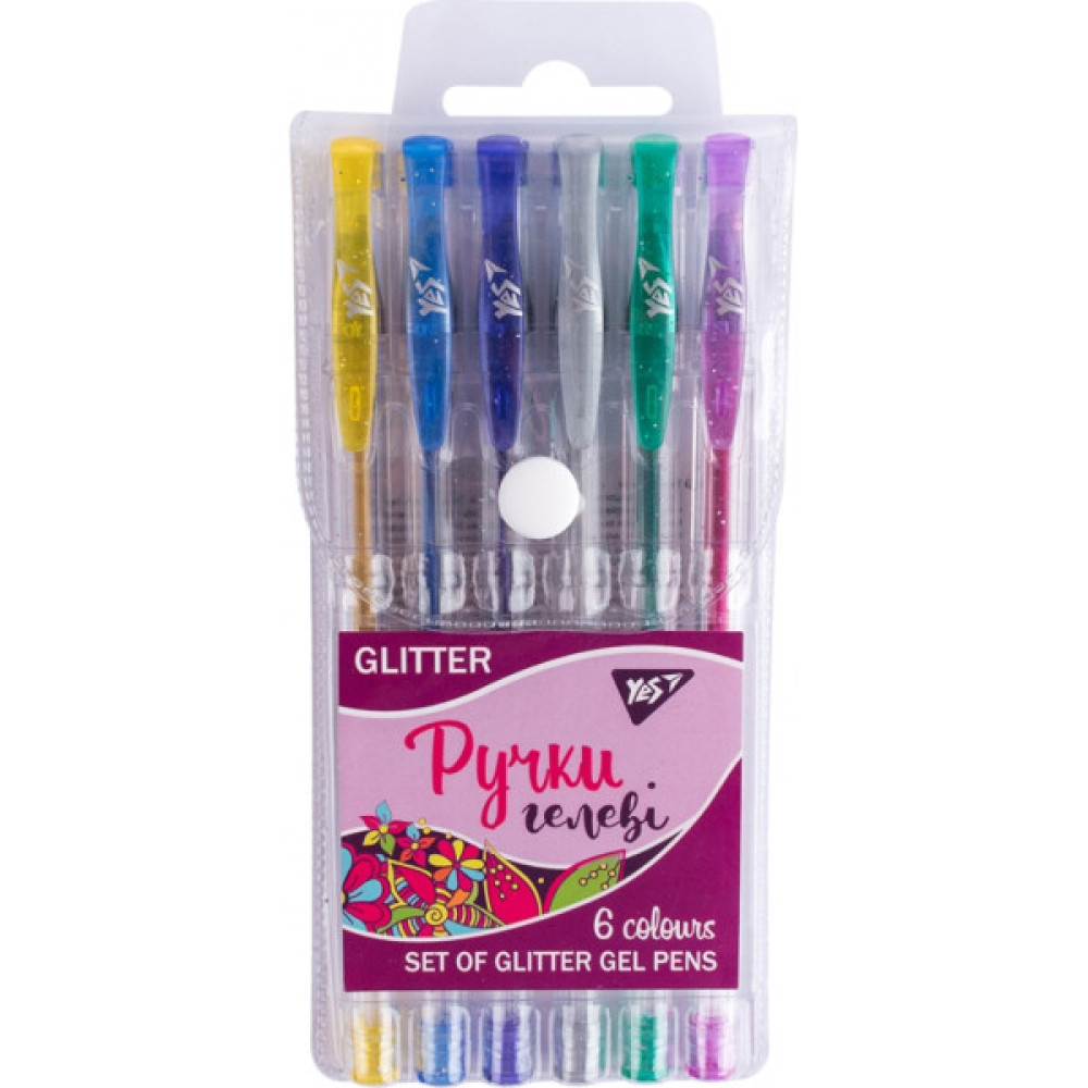 Ручка гелева Yes Glitter набір 6 шт (411702)