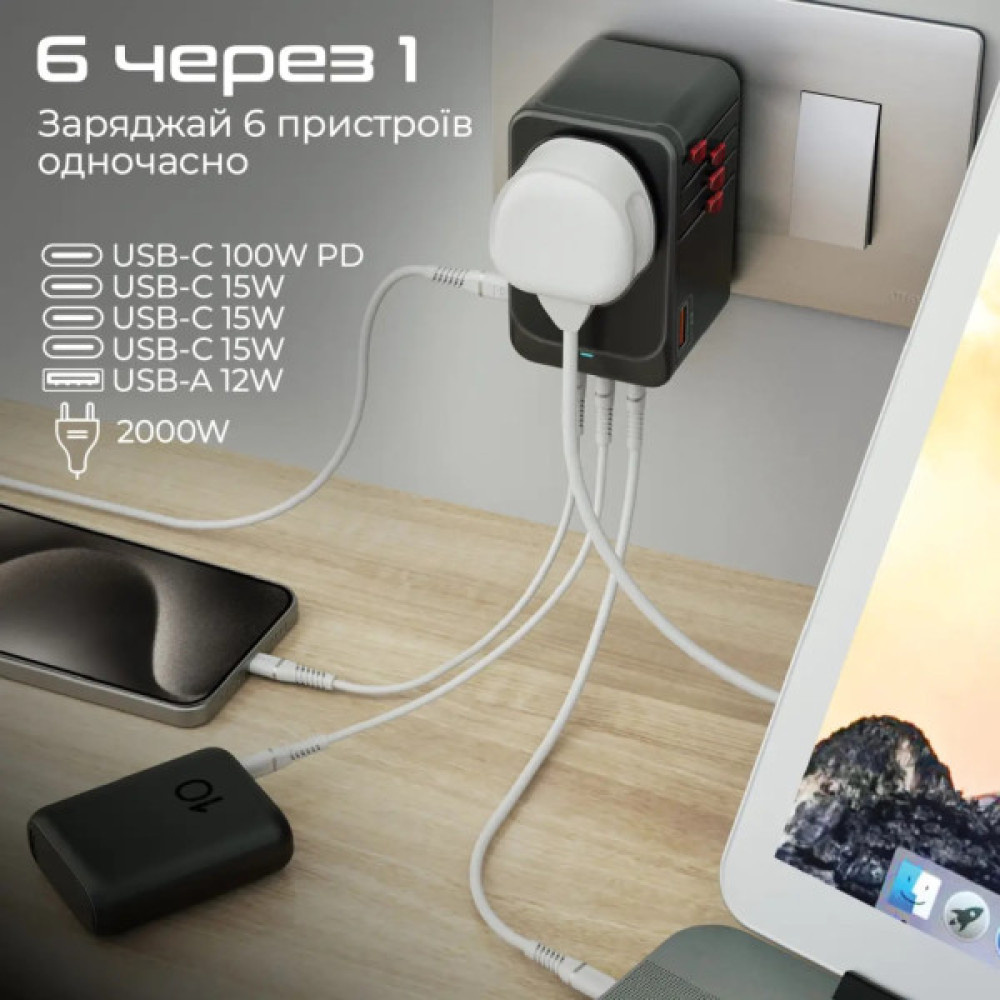 Зарядний пристрій Promate tripmate-gan100