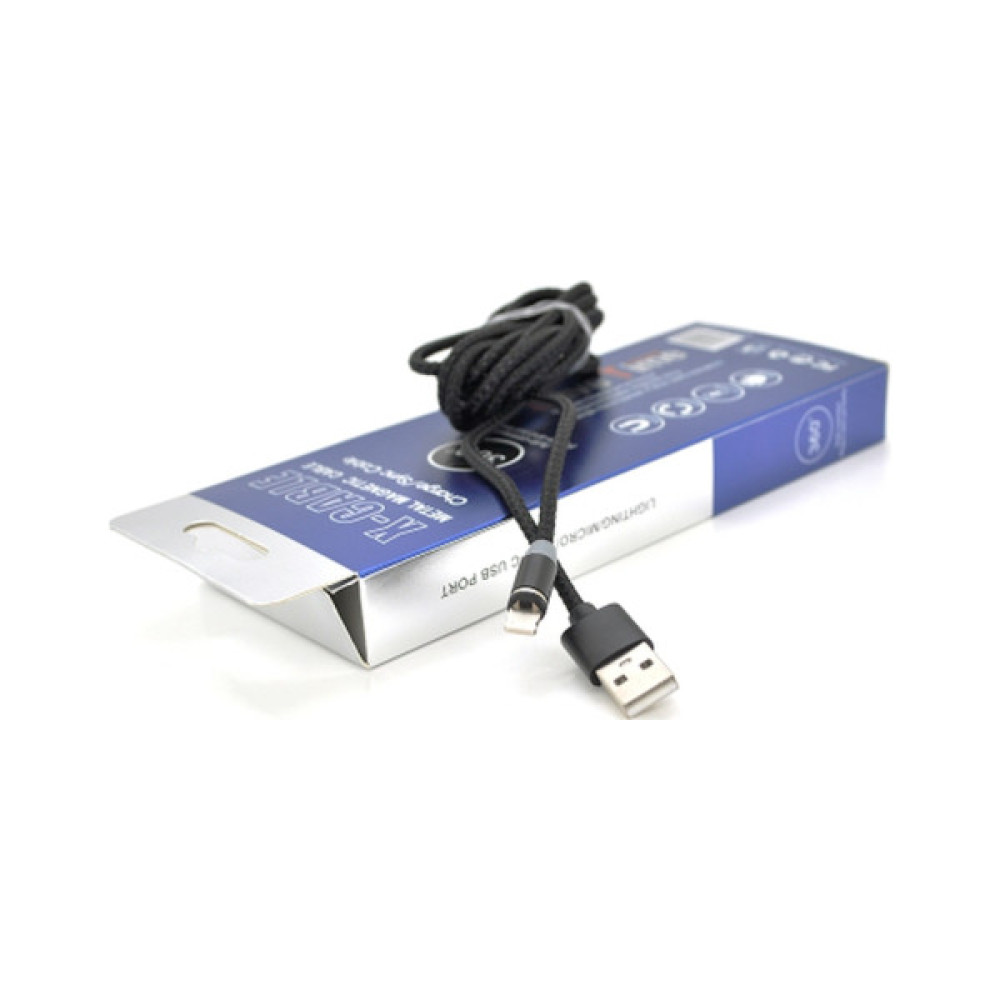 Дата кабель USB 2.0 to Lightning 2.0m 2A magnetic nylon black PiPo (18166)