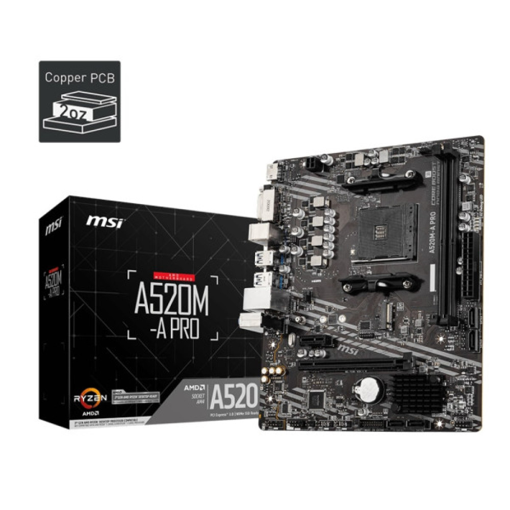 Материнcька плата MSI A520M-A PRO sAM4 A520 2xDDR4 M.2 HDMI DVI mATX