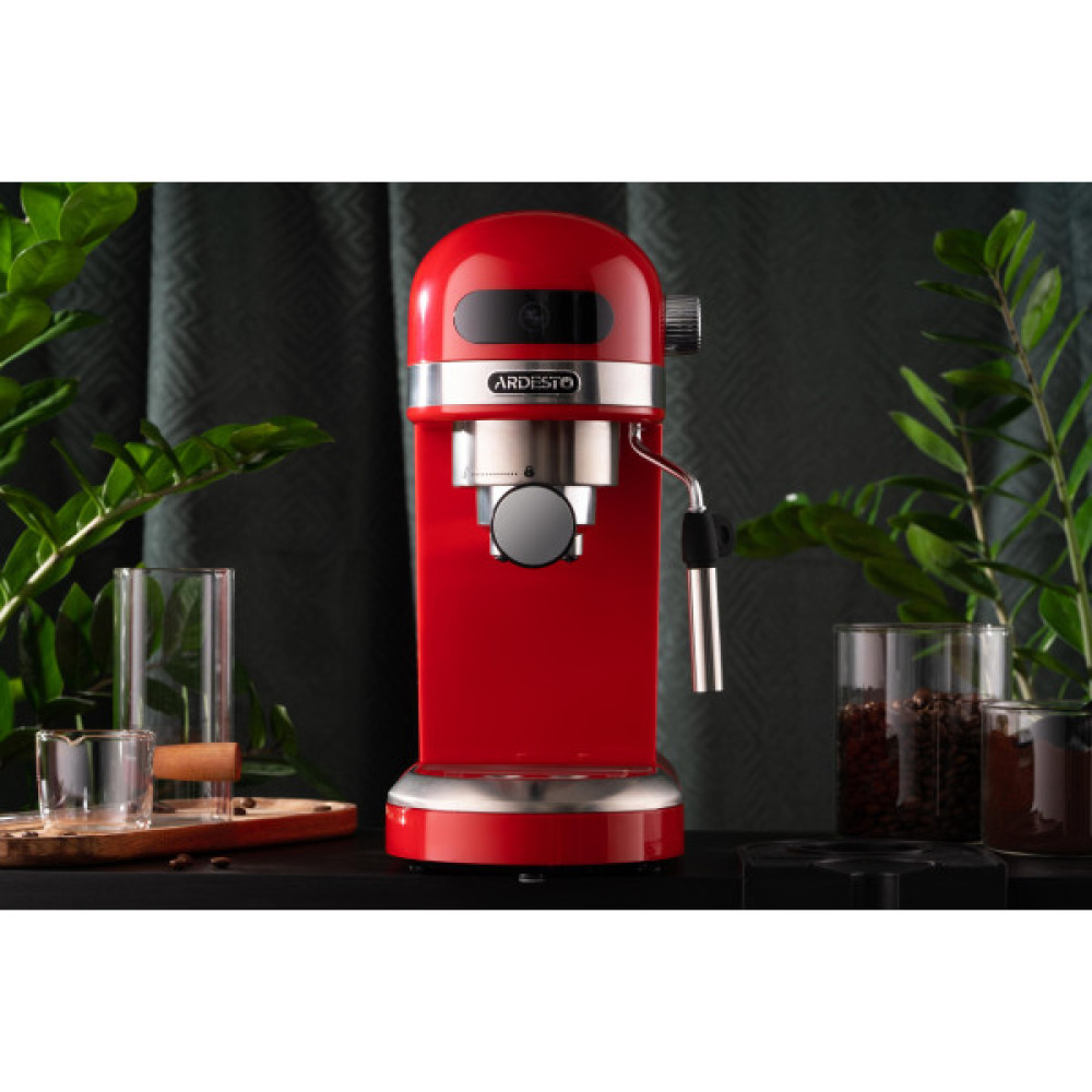 Кавоварка ARDESTO ріжкова 1.4л, мелена, ручний капучинатор, підігрів чашок, червоний