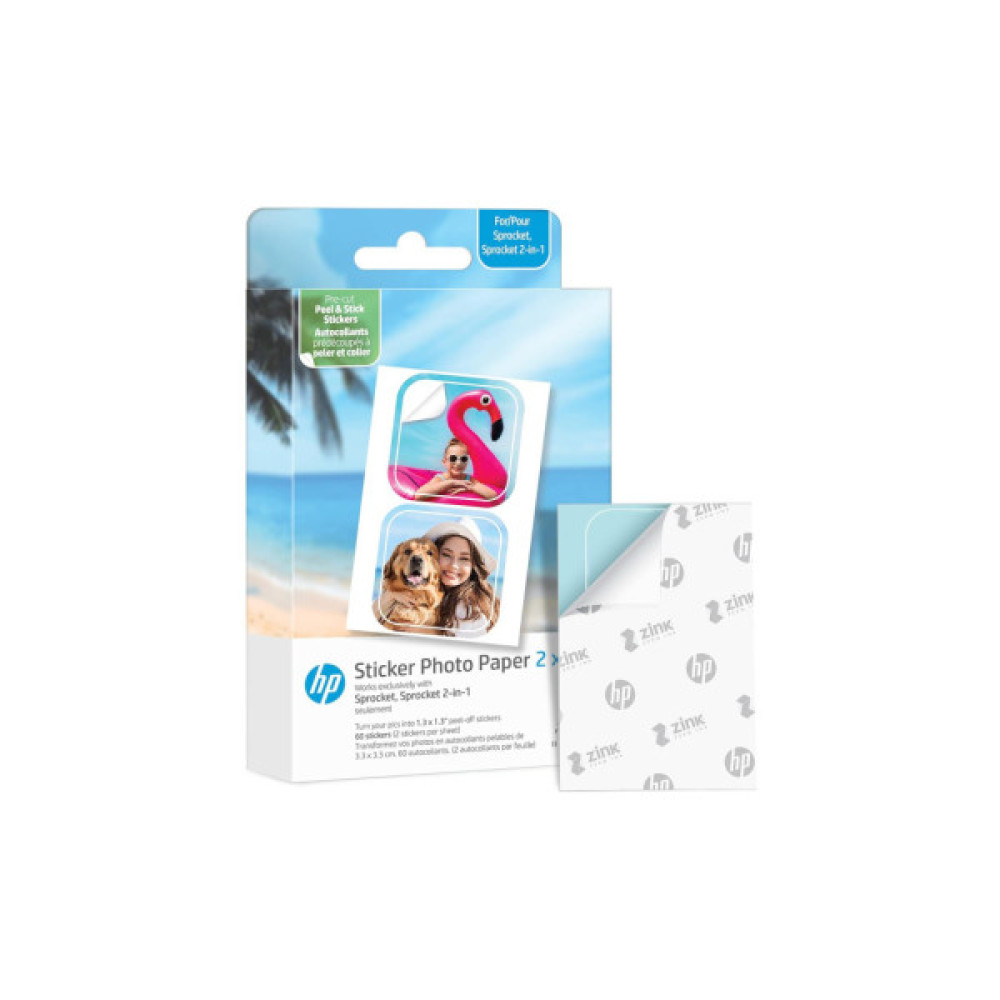 Фотопапір HP Zink 2x3" CutOut Sticker 30sh (60 stickers) glossy (HPIZ2X330C)