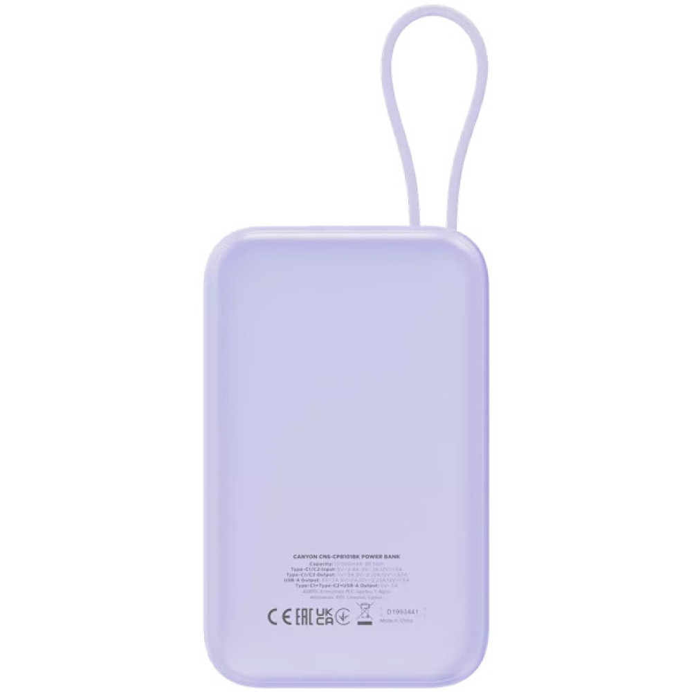 Батарея універсальна Canyon 10000mAh OnPower 101 PD/22.5W built-in cable Purple (CNS-CPB101PU)