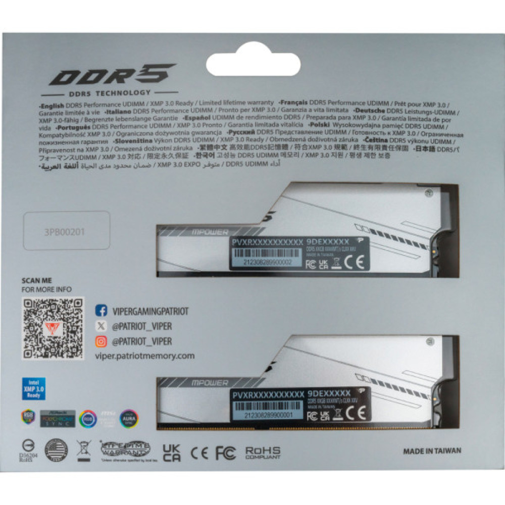Модуль пам'яті для комп'ютера DDR5 32GB (2x16GB) 6000 MHz Viper Xtreme 5 MPOWER RGB Patriot (PVXR532G60C30KM)