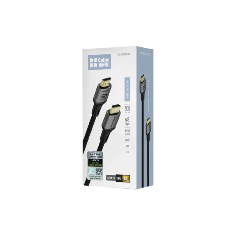 Кабель мультимедійний HDMI M to HDMI M 3.0m V2.1 8K black ColorWay (CW-CBHD089-BK)