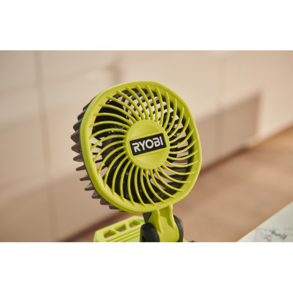 Вентилятор акумуляторний кліпса Ryobi USB Lithium RCF4-0 4В 3800об/хв обертання 325° поворот 180° 2 швидкості 0.29кг без АКБ та ЗП