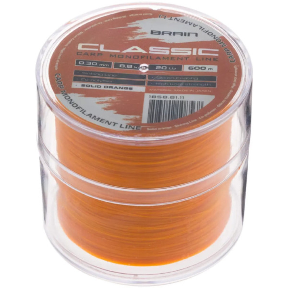 Волосінь Brain Classic Carp Line (solid orange) 600m 0.30mm 20lb 8.8kg (1858.81.11)