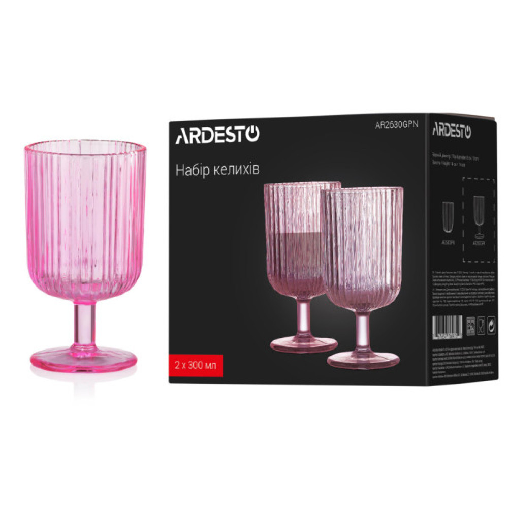 Набір келихів Ardesto 300мл, 2шт, скло, рожевий (AR2630GPN)