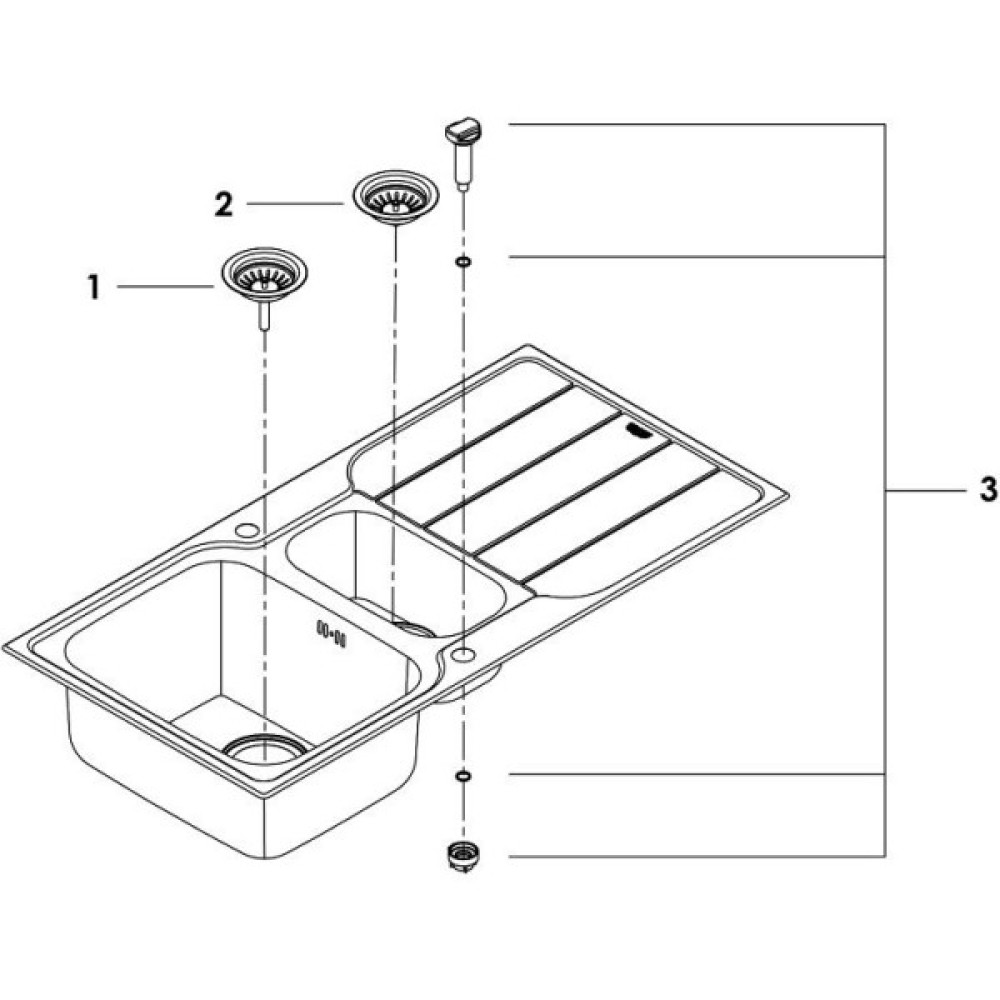 Мийка кухонна Grohe K500, нерж.сталь, прямокут., з крилом, 1000x500x200мм, чаша - 2, врізна, нержавіюча сталь