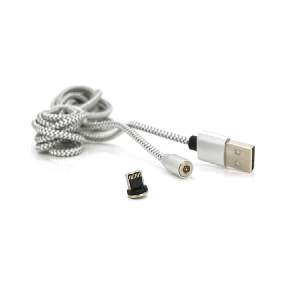 Дата кабель USB 2.0 to Lightning 2.0m 2A magnetic nylon silver PiPo (18169)