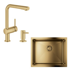 Набір для кухні Grohe K700U стальна мийка 31574GN1 + зміш. 30274GN0 + дозатор 40535GN0, матовий прохолодний схід сонця