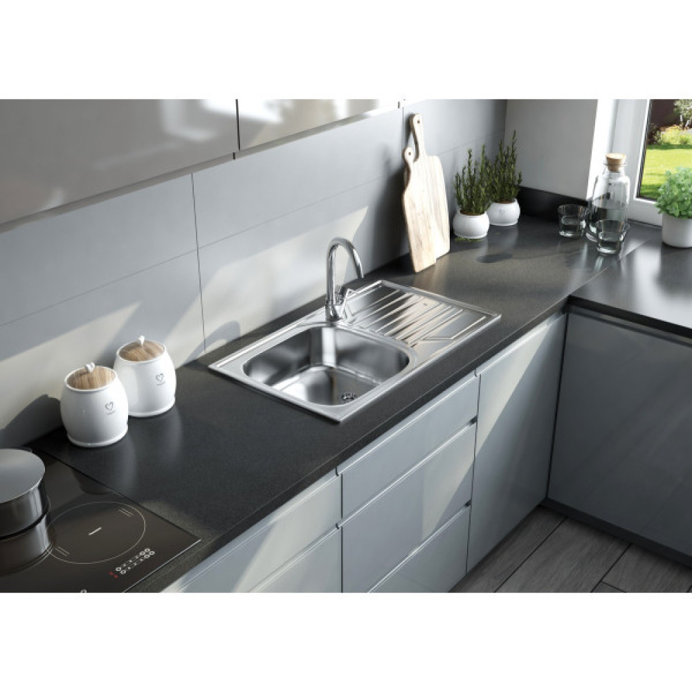 Мийка кухонна Deante Doppio, нерж.сталь, прямокут., з крилом, 780х430х160мм, чаша - 1, накладна, нерж