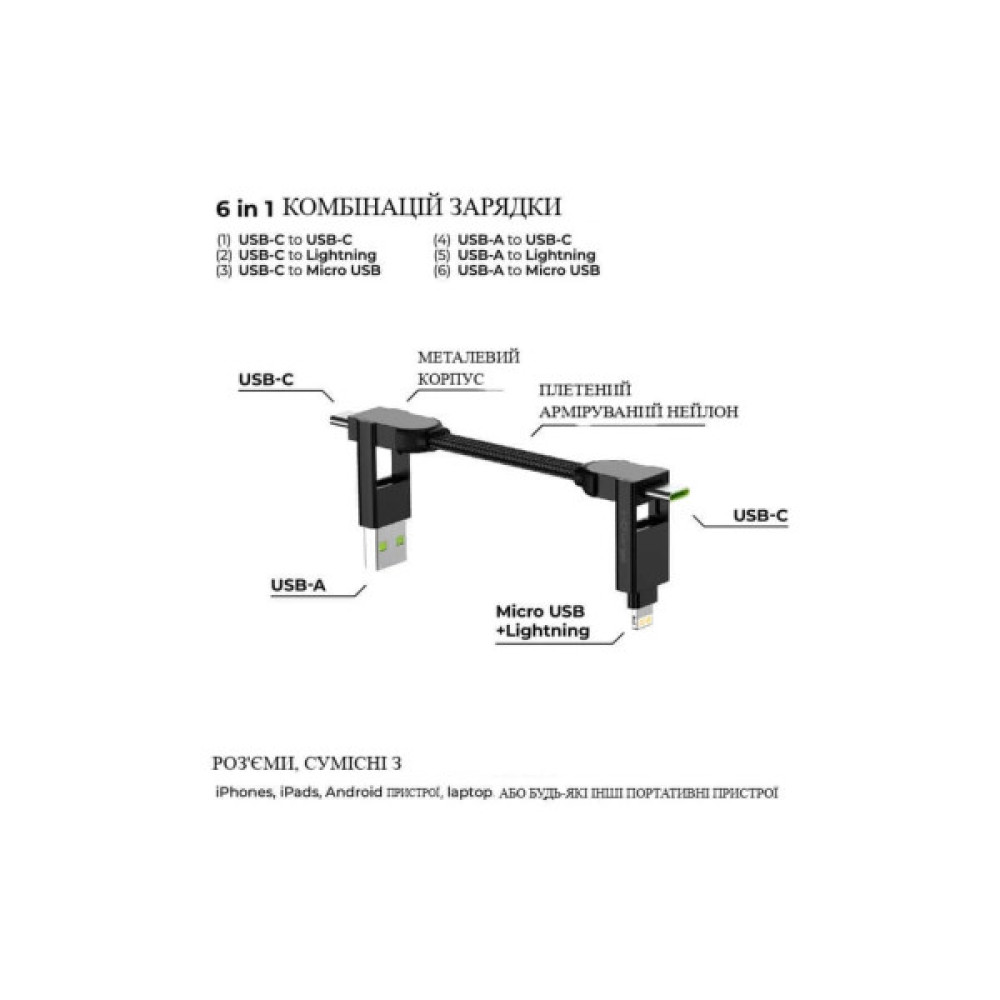 Дата кабель 6in1 inCharge X 0,14m 100W black Rolling Square (X01WR)