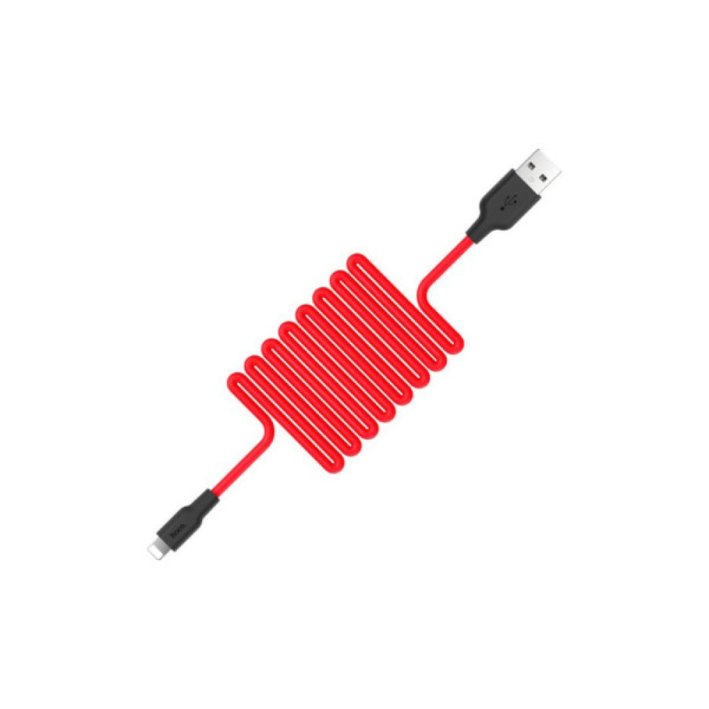 Дата кабель USB 2.0 AM to Lightning 1.0m 2A silicone X21 black+red HOCO (6957531071372)