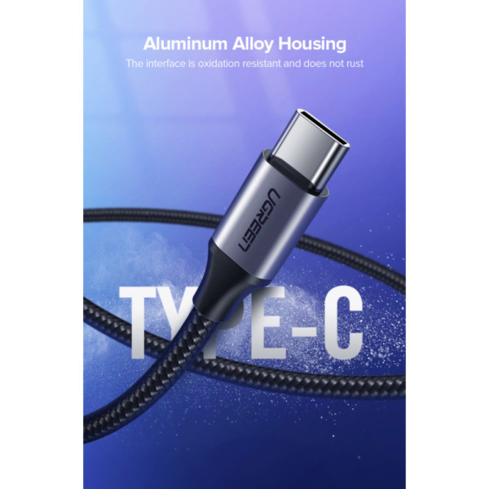 Дата кабель USB 2.0 AM to USB-C 0.25m 3A aluminum braid nickel plating black Ugreen (60124)
