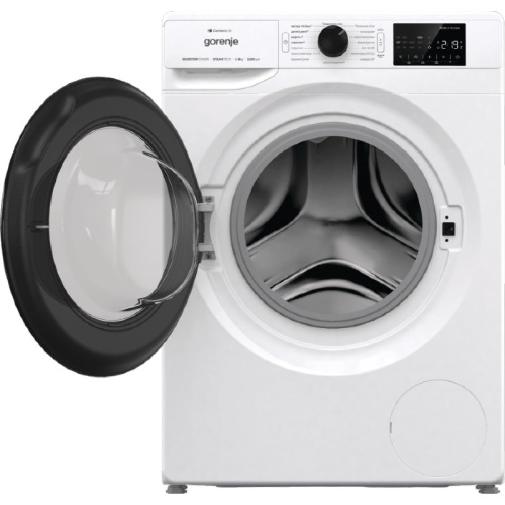 Пральна машина Gorenje фронтальна, 8кг, 1200, A+++, 46,5см, дисплей, інвертор, пара, Wi-Fi, білий
