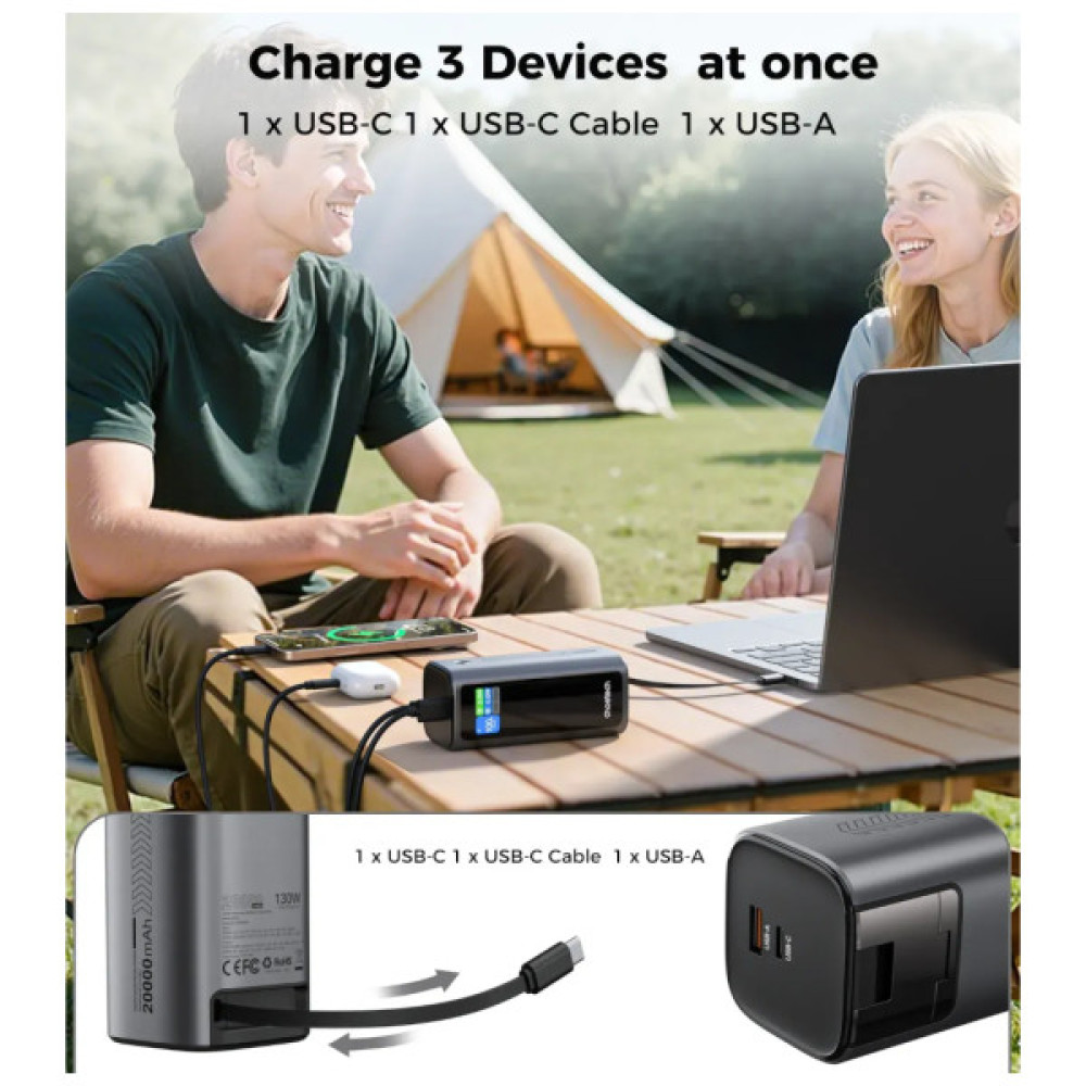 Батарея універсальна Choetech 20000mAh, PD/130W, QC, AFC , TFT, pass-through charging (B815C)