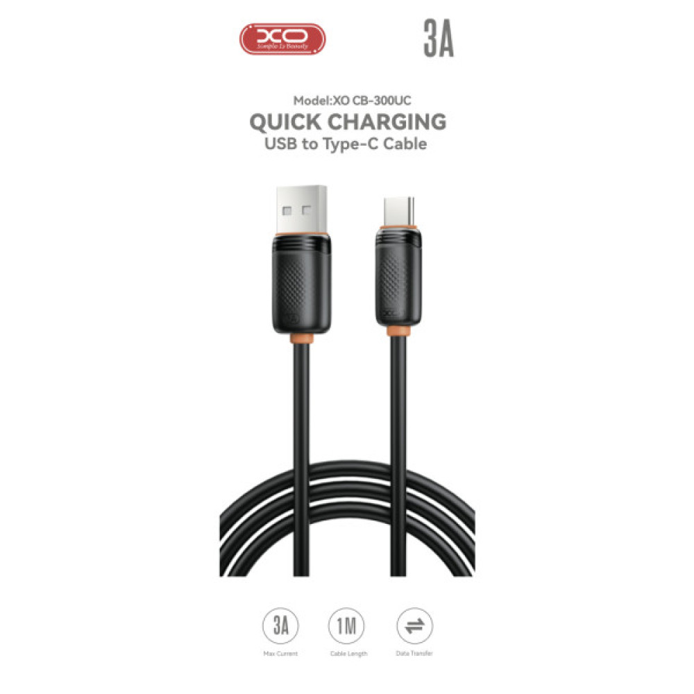 Дата кабель USB 2.0 AM to USB-C 1.0m 3A black XO (XO-CB-300UC-BK)