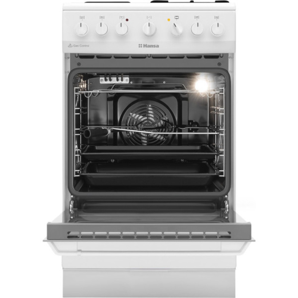 Плита Hansa з комбі. вар. поверхнею, 50х60см, 65л, емаль, газ контр., білий
