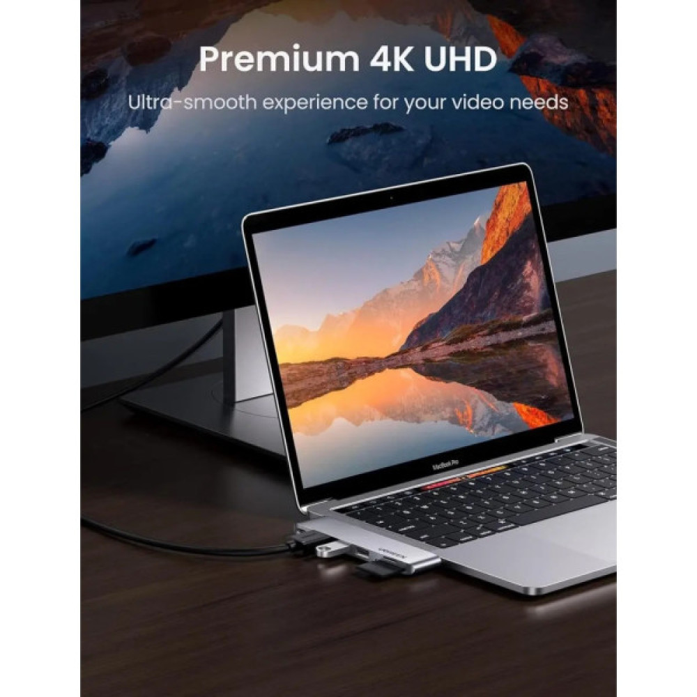 Концентратор Ugreen 2xUSB-C to HDMI + 2xUSB 3.0 + SD/TF + USB-C CM380 gray (80856)