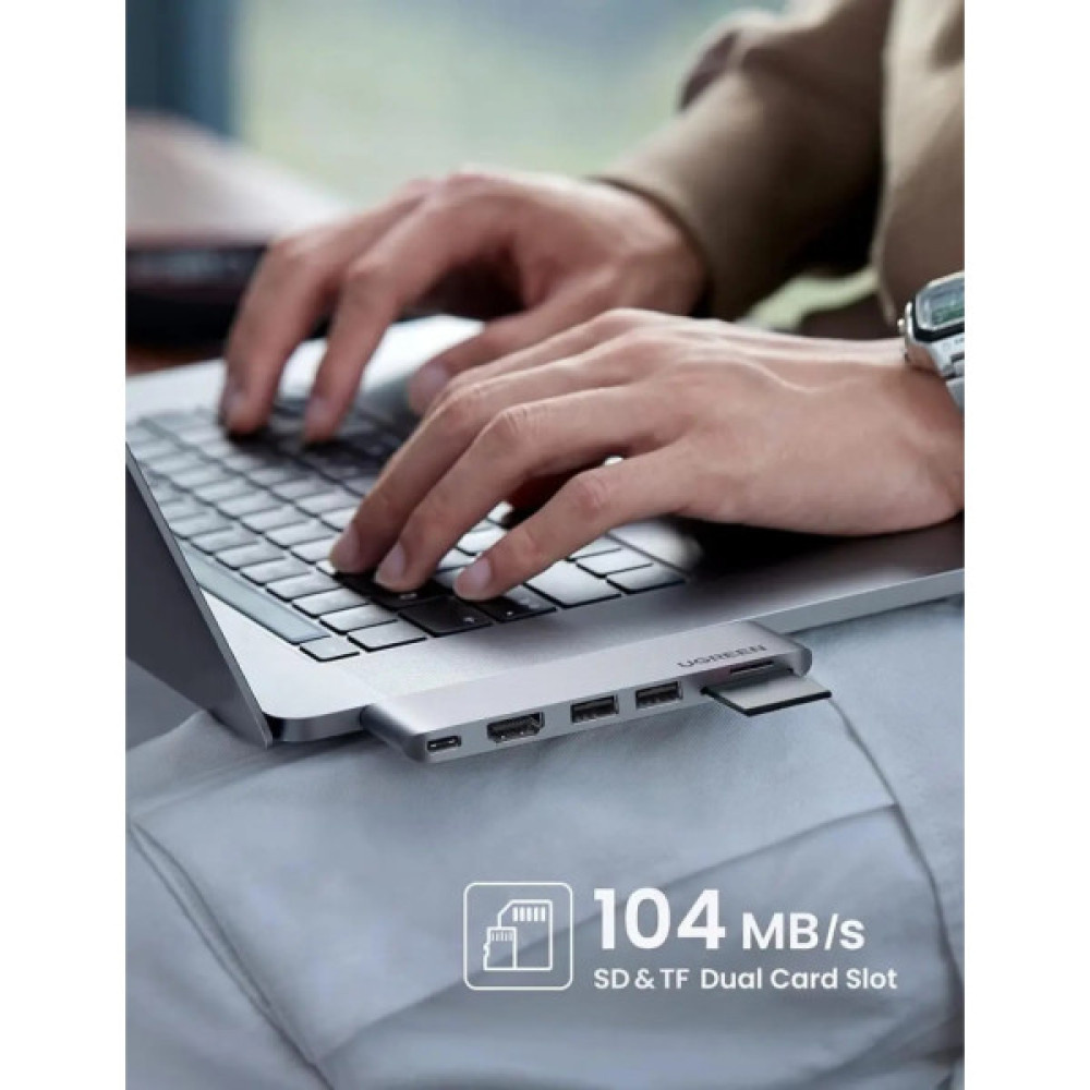 Концентратор Ugreen 2xUSB-C to HDMI + 2xUSB 3.0 + SD/TF + USB-C CM380 gray (80856)