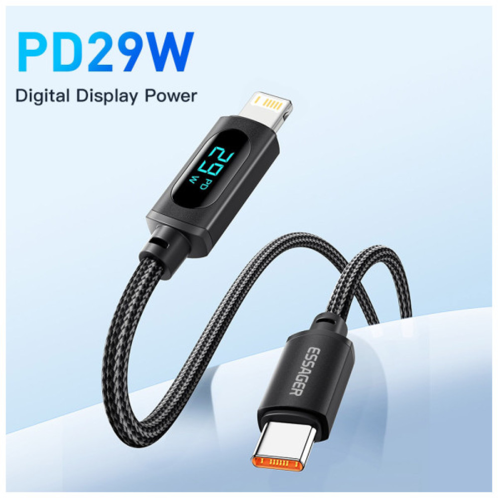 Дата кабель USB-C to Lightning 1.0m 29W LED black Essager (EXCTL-XY01-P)