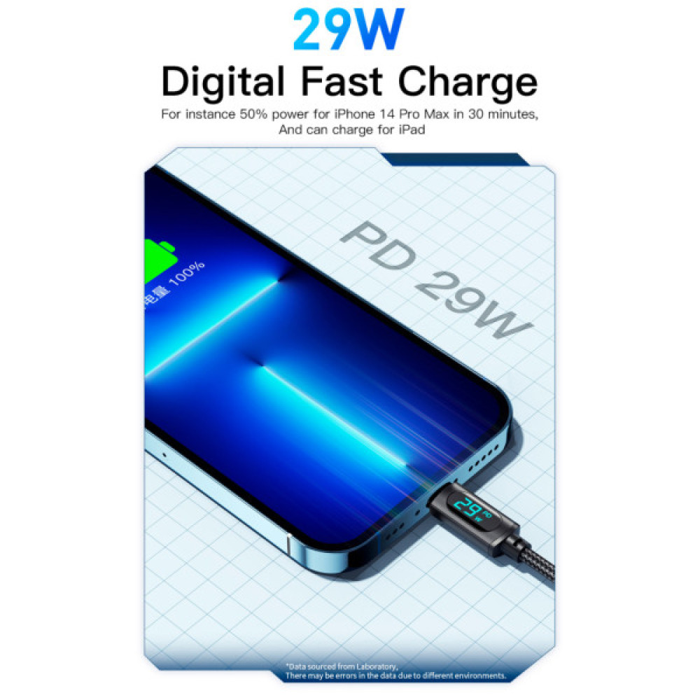 Дата кабель USB-C to Lightning 1.0m 29W LED black Essager (EXCTL-XY01-P)