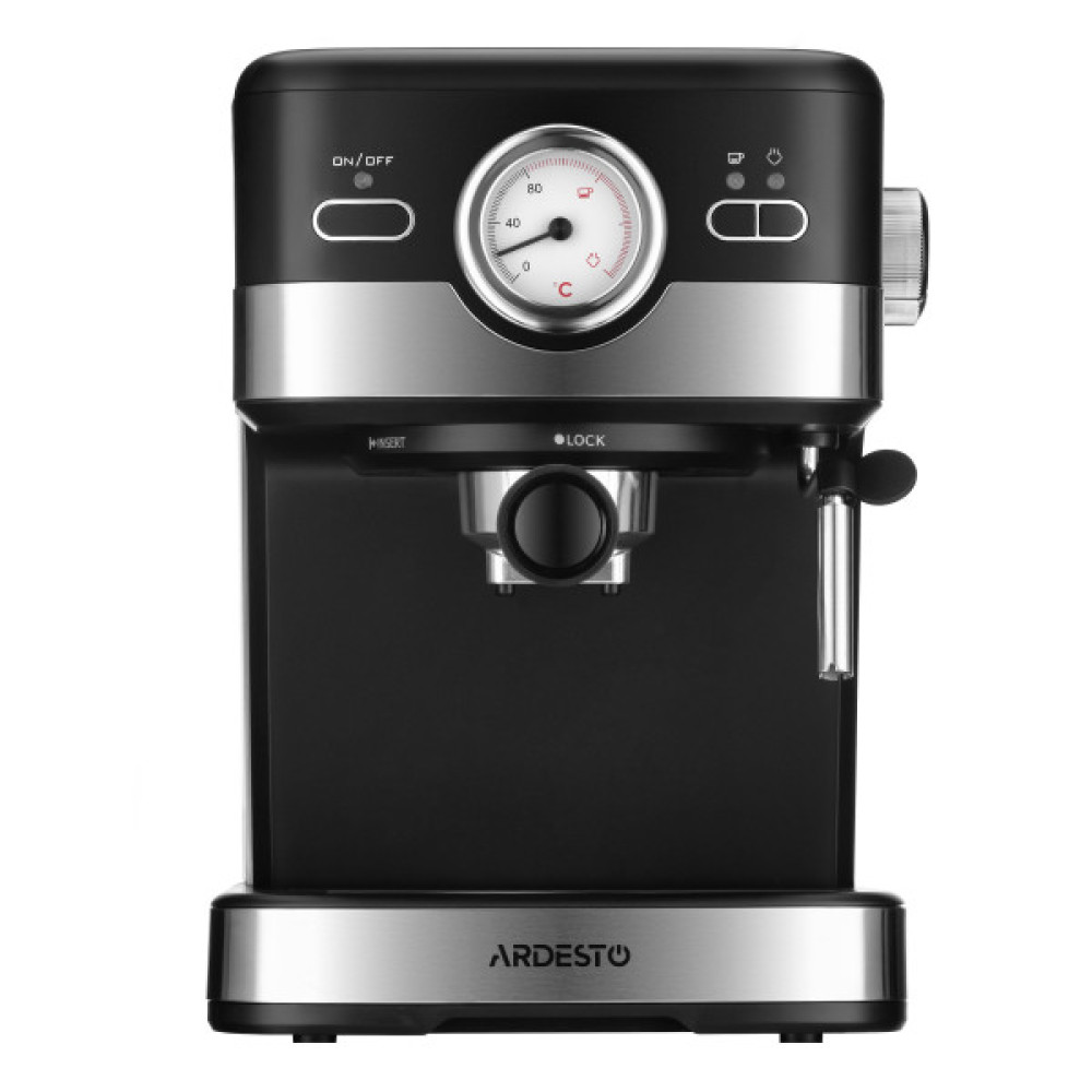 Кавоварка ARDESTO ріжкова 1.5л, мелена, ручний капучинатор, чорно-сріблястий