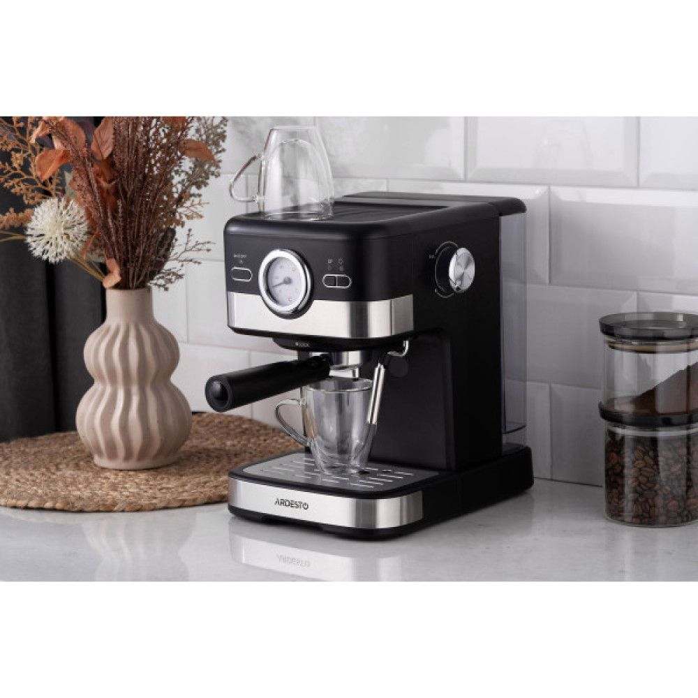 Кавоварка ARDESTO ріжкова 1.5л, мелена, ручний капучинатор, чорно-сріблястий